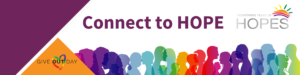 Banner of human facing each other rainbow silhouette with Heading CONNECT TO HOPE