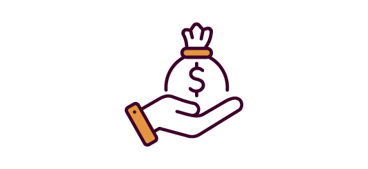 Icon of hand holding money bag representing financial education